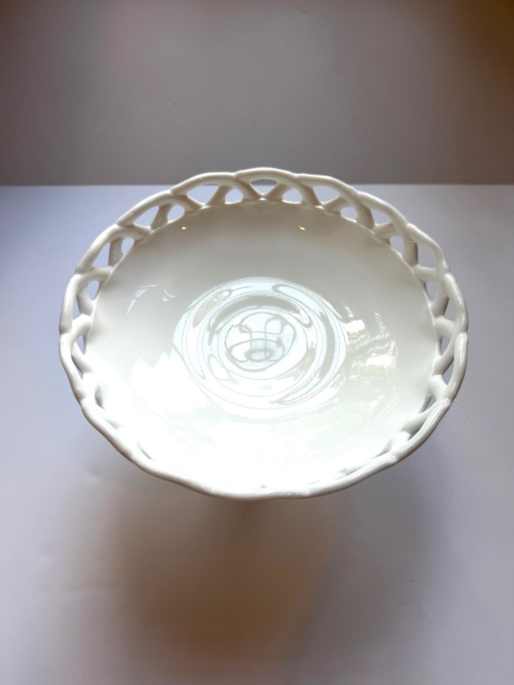 Vintage Pitman Dreitzer Milk Glass Colony Lace Edge Pedestal Bowl